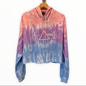 Pink Floyd Tie Dye Cropped Hoodie Size Large Pink Blue Purple New with tags!